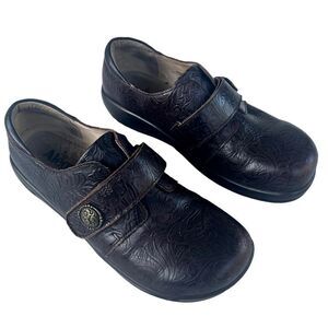 ALEGRIA Mary Jane Leather Clogs Brown Floral Paisley Size 39 EU (8.5 US)